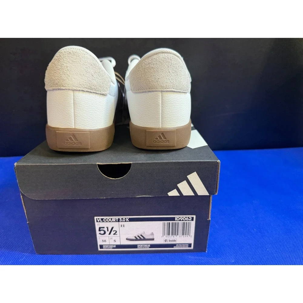 Adidas VL Court 3.0 K White Black Gum Sole Sneakers‎ ID9062 US 5.5 NIB